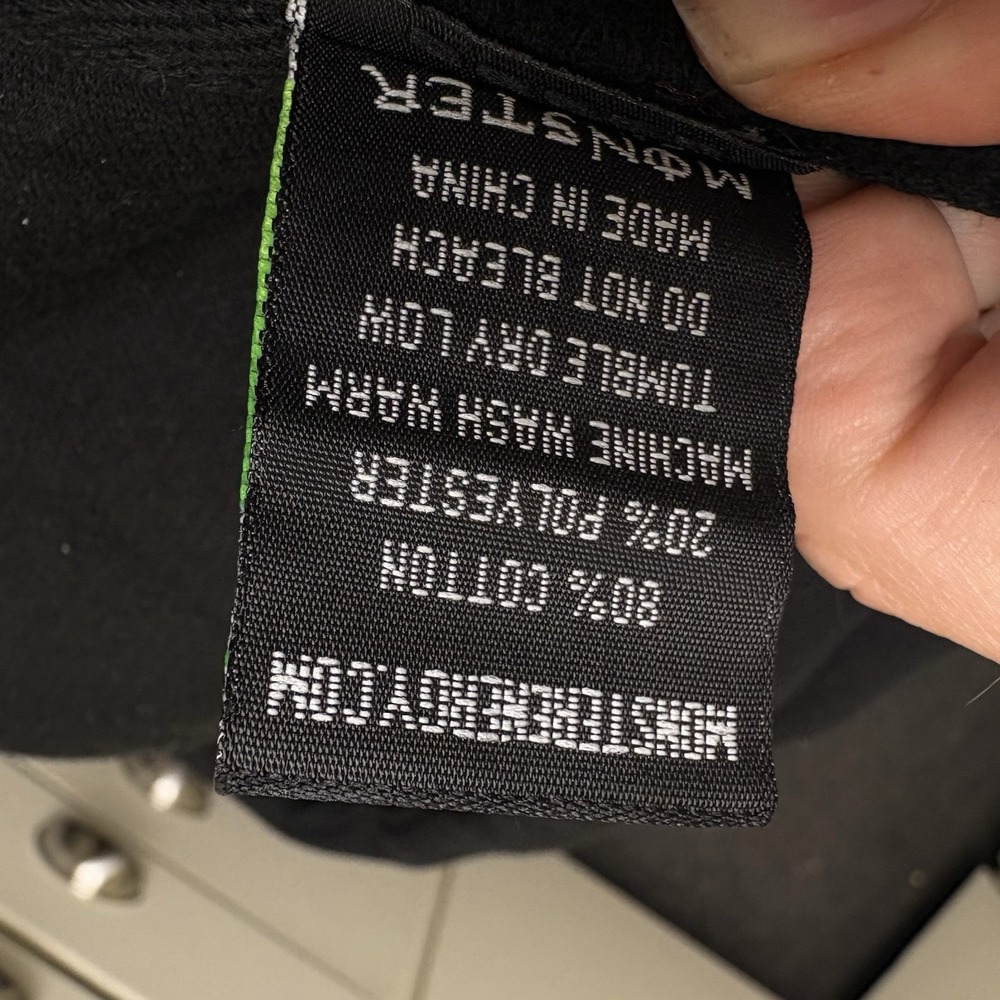 Monster Energy All Over Print Logo Zip Up Hoodie Black Green Embroidered XL Y2K - Picture 8 of 9